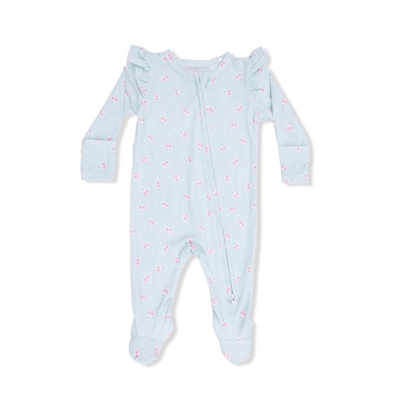 Angel Dear Other - Angel Dear Tiny Cherry Stripe 2-Way Ruffle Sleeve Zipper Footie 0–3 Months  NWT